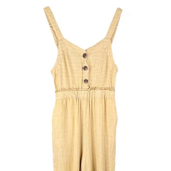 Romeo + Juliet Couture Jumpsuit Yellow White Stripes Small Linen Blend Pockets - Picture 3 of 15